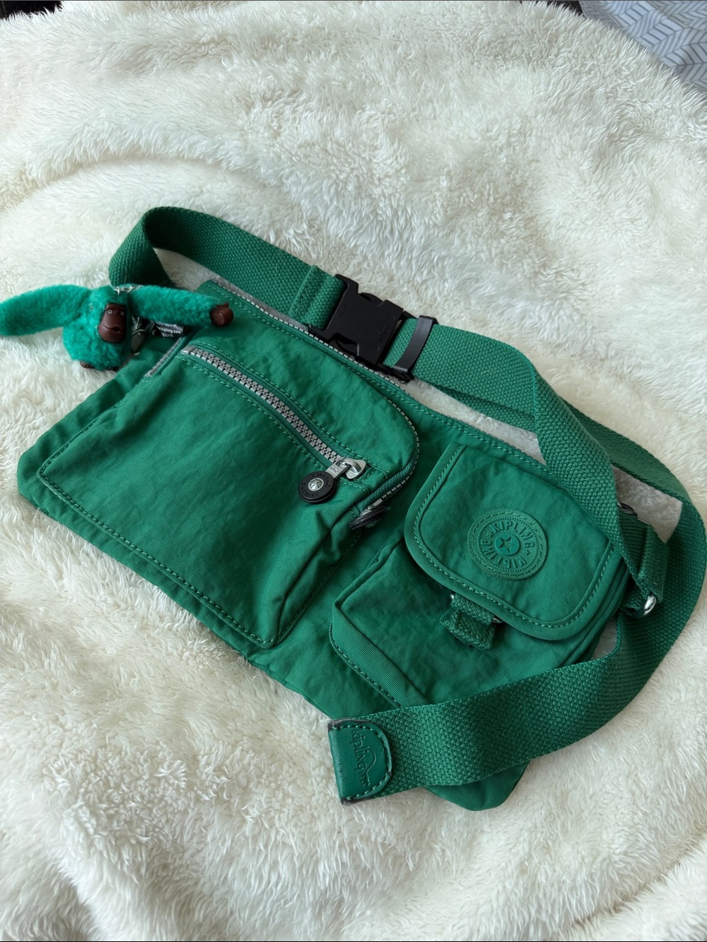 Kipling Green Crossbody Bag with Monkey Keychain
